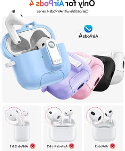 Beschermende Hoes voor AirPods 4 met MagSafe Ondersteuning, Telefoonhouder Functie en Carabiner Haak - Paarse Kleur, Ideaal voor Reizen en Dagelijks Gebruik — thumbnail 4