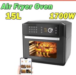 Heteluchtfriteuse – Airfryer - Airfryer Oven - 15L - 360° Luchtcirculatie - 1700W - 240V - 12 Voorinstellingen - LED Touchscreen - Kijkvenster - App Bediening - Zwart — thumbnail 6