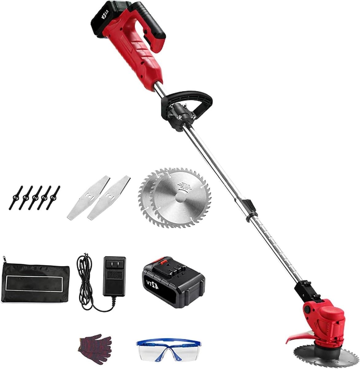 Lichte draadloze grastrimmer, elektrische grastrimmer op batterij, draadloze grastrimmer met 21 V, bosmaaier voor gebruik in de tuin/gazon/huis/buiten — afbeelding 1