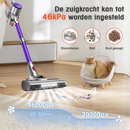 Elekiatech Steelstofzuiger- 46000Pa - 50 Minuten Gebruikstijd - 8 Kegel Filtersysteem Steelstofzuiger Draadloos - 1,5 L Stofbak - 2200 mAh Accu - voor Tapijten en Harde Vloere - Paars — thumbnail 6
