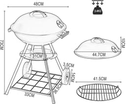 ITRONIQ BBQ Houtskool - Barbecue Met Wielen - 41 cm Grill - Draagbare BBQ - Voor Tuin Camping en Balkon - Compact - Zwart — thumbnail 2