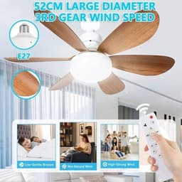 Plafondventilator met verlichting en afstandsbediening – Dimbaar LED-plafondventilator met geïntegreerde 40W E27-lamp — thumbnail 3