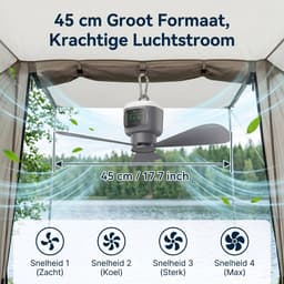 Rosnek Draagbare Campingventilator met LED Verlichting - 12000mAh Oplaadbare Tentventilator - Plafondventilator met Afstandsbediening & Timer - Plafondlampen met ventilator Ø 45cm - 4 Snelheden - Grijs — thumbnail 4