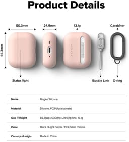 Ringke Silicone Hoesje Geschikt voor Apple AirPods Pro 3 - Siliconen Cover - Karabijnhaak - Case Roze — thumbnail 3
