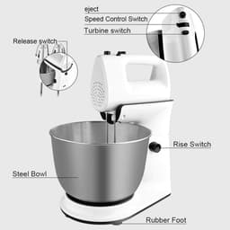 Standmixer 300W - Keukenmachine deeg - Bakken en koken - Kantelkop ontwerp - 4 liter kom - Wit — thumbnail 2