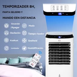 Mobiele Airco -Mobiele Luchtkoeler 10 L - Verdampingskoeler - 4 Functies - Led Display - Afstandsbediening - Voor Slaapkamer En Woonkamer - 38,2x31,6x76 cm - 60 W - Wit — thumbnail 3