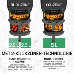Verticale Heteluchtfriteuse - Airfryer Dubbele Kamer - Gezond Koken - Twee Gerechten Tegelijk - 5 Liter - Zwart — thumbnail 2