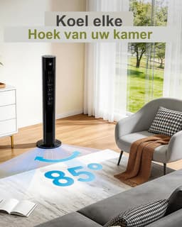 YASHE Torenventilator 110 cm - Stille ventilator vanaf 28 dB - 85 graden oscillatie - Afstandsbediening - 3 snelheden - 12-uurs timer - Led-display - Zwart — thumbnail 5