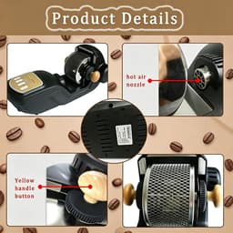 Kleine elektrische koffiebrander, draagbaar en compact, voor in de keuken, 360° verwarming voor gelijkmatig branden, met uitneembaar roestvrijstalen mandje 220V — thumbnail 5