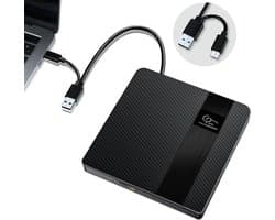 Externe CD/DVD Drive - Dvd Brander Lezer - Bestanden Backuppen - Plug & Play - Slim Draagbaar - Zwart