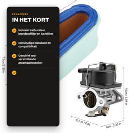 Dailygoods- Carburateur Kit - Inclusief Brandstoffilter - Luchtfilter met Voorfilter - Afdichting - Brandstofleiding - Eenvoudige Installatie - Grasmaaier Carburateur — thumbnail 3