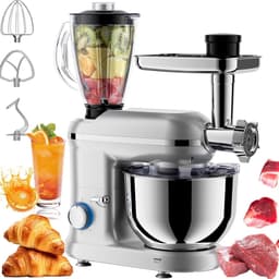 Keukenmachine - Mixer Robot - Thuis Bakken - Inclusief Vleesmolen - 5.5 Liter - Zilver — thumbnail 1