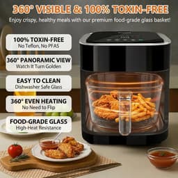 Luchtfriteuse van glas met vooraf ingestelde kookmodi, 8-in-1, transparante glazen pot, niet giftig, vaatwasmachinebestendig, 97% minder olie, controle — thumbnail 3