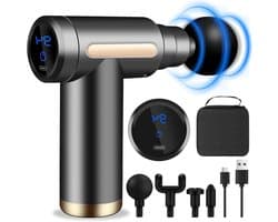 Mini-spiermassagegeweer, ultrastil massagegeweer, 6 snelheden, 4 massagekoppen, LCD-scherm, draagbare elektrische stimulators om spierpijn te verlichten