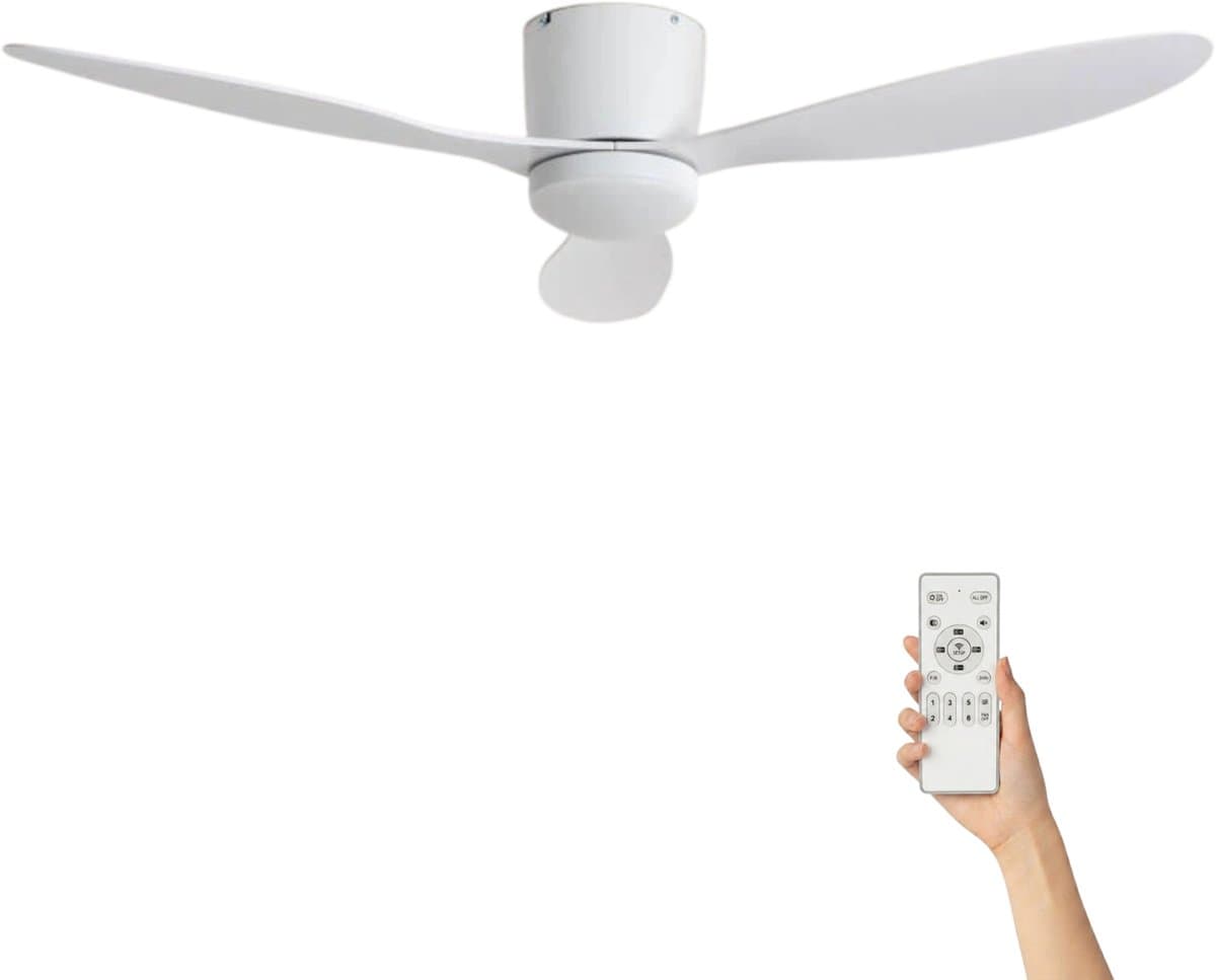 Fantiluxe - Nils - Plafondventilator met verlichting - Wit - Ø132cm - Afstandsbediening - Met lamp - Plafond ventilator - Slaapkamer — afbeelding 1
