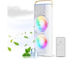 Aircooler met water of ijs-aircooler met koelelementen-ventilatorlamp met afstandbediening-Draagbare USB-ventilator met drie snelheden en vernevelingsfunctie- 7-kleurige LED-luchtkoeler - oplaadbare luchtkoeler met een waterreservoir van 280 ml - wit — afbeelding 1
