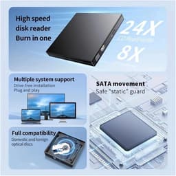 Externe DVD-speler - Draagbare schijf - Bestanden archiveren - USB 3.0 connectie - Ultra Dun - Zwart — thumbnail 4