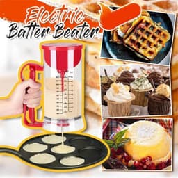 Deegdispenser Mixer - Bakgereedschap Beslag - Pannenkoeken Bakken - Elektrisch Mengen - 1200 ml Inhoud - Transparant Rood — thumbnail 2