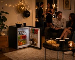 Jurrys Mini koelkast - Frigo - Koeler - Koelinstallatie - Koelkastje - Slim ontwerp - Ruimtebesparend - Inc vriesvak - 45L - Zwart — thumbnail 3