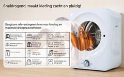 Mini Trommeldroger 3 Kg - 1350W Afvoerdroger Met 8 Programma's, NTC Sensor, Wandmontage - Wit — thumbnail 8