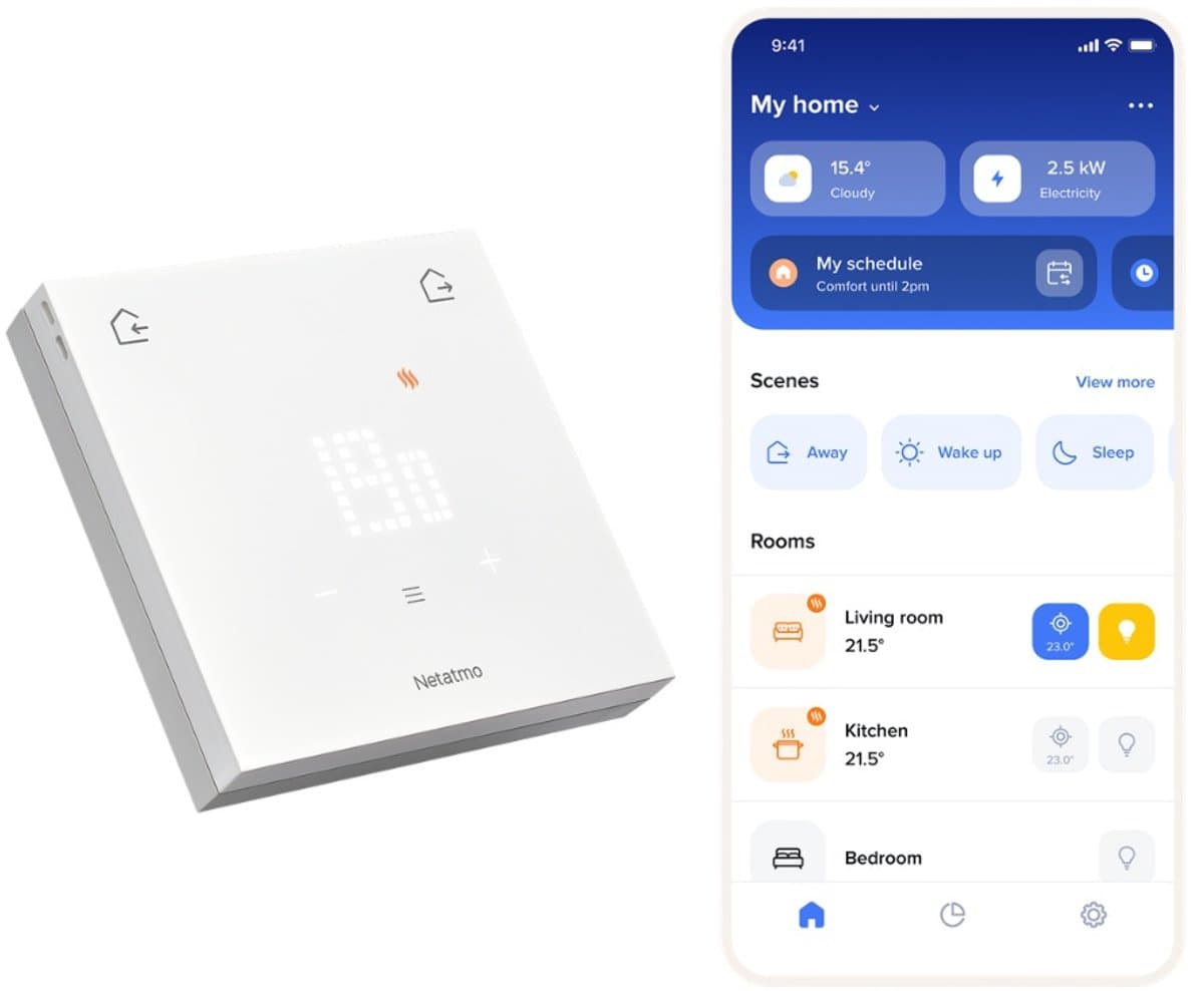 Netatmo Slimme Thermostaat ORIGINAL – Draadloze Smart Thermostaat – App Bediening, Energiebesparing & Verbruiksinzicht – Matter Compatibel – Werkt met Apple Home, Google Home, Alexa & SmartThings – Wit — afbeelding 1