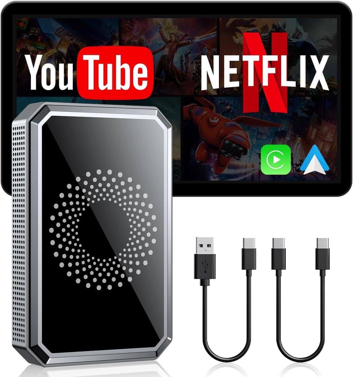 Draadloze CarPlay AI-Box Adapter voor Auto Streaming Netflix YouTube TikTok op Autoscherm Compatibel met OEM Bedrade CarPlay Auto’s en Touchscreen (2016–2020) — afbeelding 1