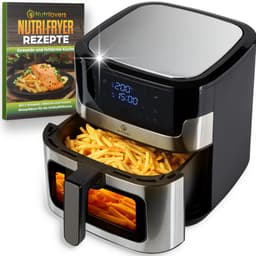 Nutrilovers NUTRI-FRYER Heteluchtfriteuse, roestvrij staal, XXL, 8 liter, 2000 W, roestvrij staal met led-touch-display, Double Heating technologie, kijkvenster, vetarme friet, friteuse zonder olie [Energieklasse A+++] — thumbnail 1