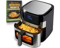 Nutrilovers NUTRI-FRYER Heteluchtfriteuse, roestvrij staal, XXL, 8 liter, 2000 W, roestvrij staal met led-touch-display, Double Heating technologie, kijkvenster, vetarme friet, friteuse zonder olie [Energieklasse A+++]