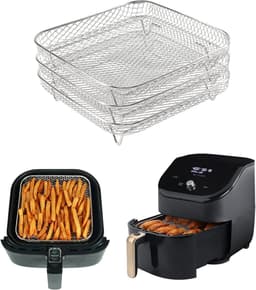 Airfryer Rek - 3-Pack- Stapelbare Roestvrijstalen Airfryer Mandjes – 3-Laags Koelrek voor Oven – Rechthoekige Airfryer Accessoires - 20*20*4cm — thumbnail 5
