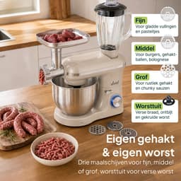 Vivid Green 2000W Keukenrobot - 6.2L - Alles-in-een Keukenmixer - Mixer met Mengkom - Keukenmachine - Gehaktmolen en Blender- Pastamachine – Creme — thumbnail 3