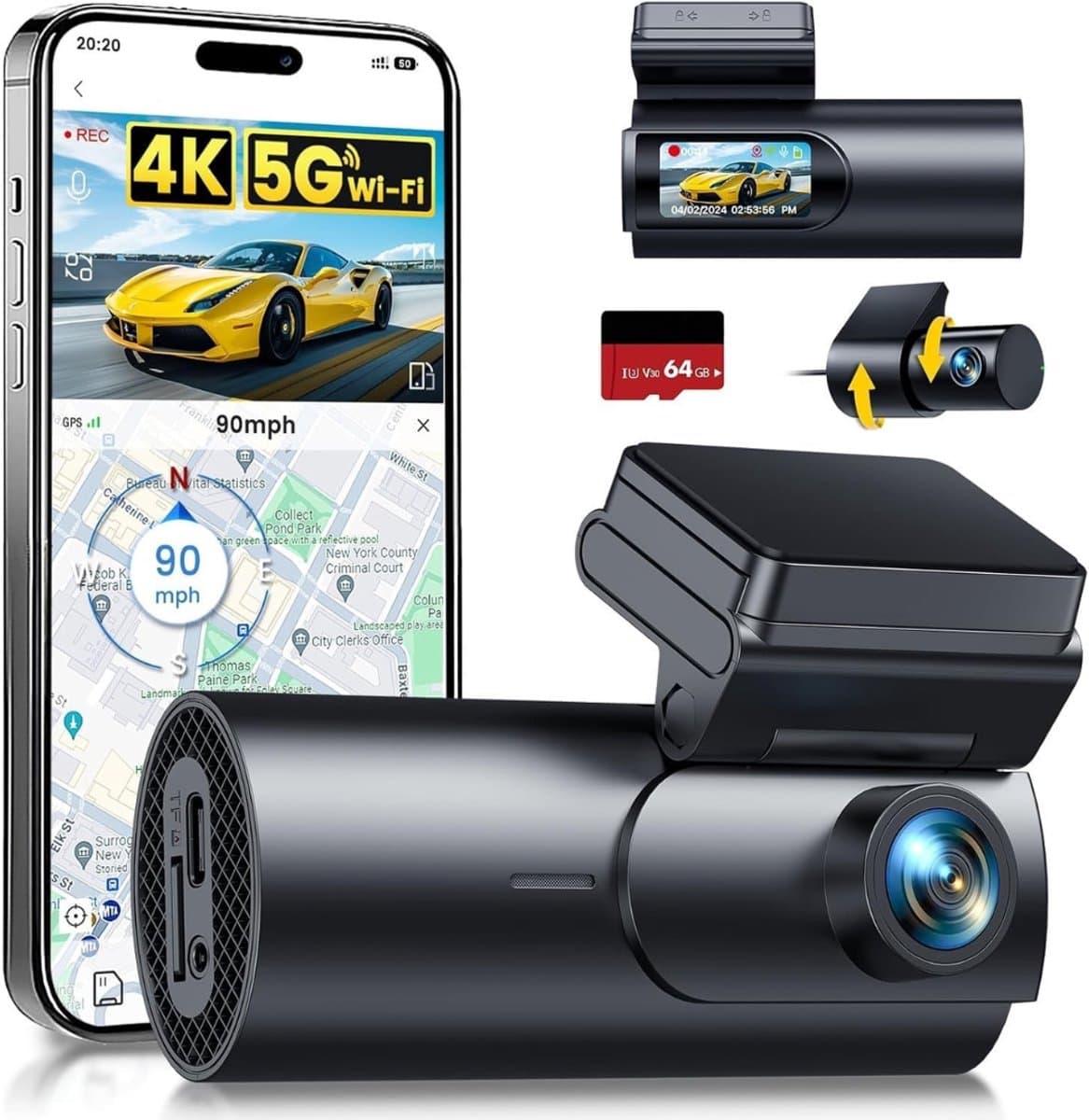REN® Dashcam voor Auto Voor en Achter - Dashcam - Zwart - ‎‎3cm x 5cm x 10cm; 300 g — afbeelding 1