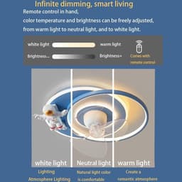 Modern Ceiling Light with Fan, 50 cm Stepless Dimmable Ceiling Light, Children's Room Astronaut 360° Rotating Fan Lamp with Remote Control, LED Ultra Quiet Bedroom Fan Ceiling Light (Whit — thumbnail 5