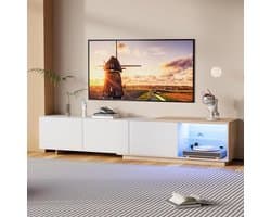 Uittrekbare TV-kast - TV-meubel Lade - Woonkamer Opbergen - Met LED Verlichting - 240 cm Geopend - Wit
