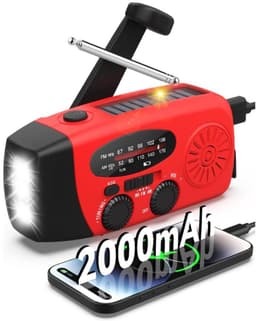 Noodradio Solar - Solar Opwindbaar - AM/FM/NOAA-radio - 2000mAh Powerbank - LED Zaklamp Oplaadbaar- SOS alarm - USB-C kabel - voor Buiten Kamperen Thuis Noodstroomuitval - Waterdicht - Draagbare radio's - Rood — thumbnail 1