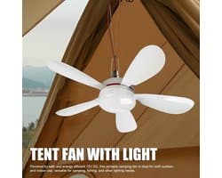 Alomejor Ceiling Fan Tent Ceiling Fan with Light 12V Blades for Outdoor 16.5 Inch LED Light DC Camp Fan for Camping Tent