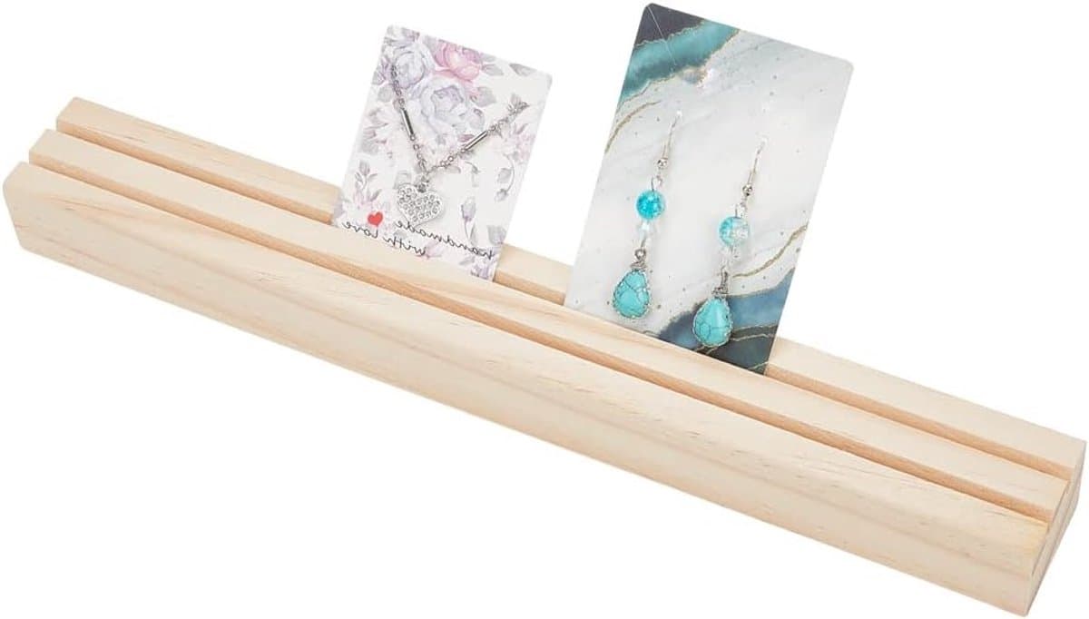 Houten Oorbellen Display Stand met 2 Slots, Sieradenhouder voor Oorbellen en Ringen, Ideaal voor Thuis en Winkels, 31 x 4 cm — afbeelding 1