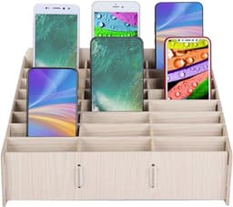 Creatieve Houten Opbergdoos voor Mobiele Telefoons - Desk Organizer voor Klaslokaal en Kantoor, Meerdere Telefoons Beheren en Organiseren — thumbnail 4