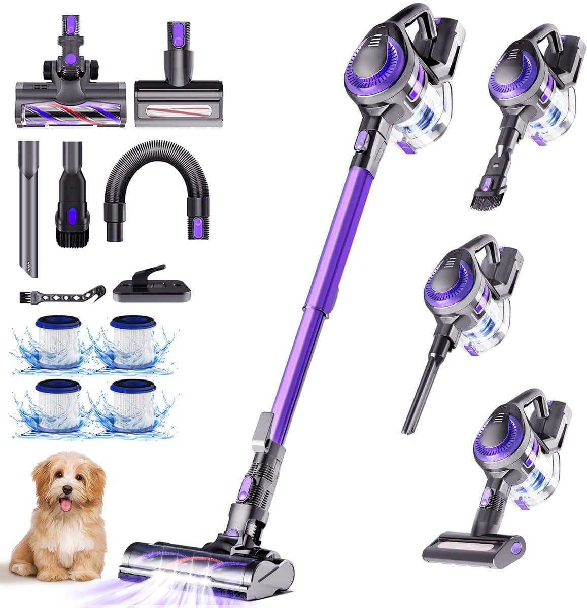 Elekiatech Steelstofzuiger Draadloos - 55000 Pa - 50Min Gebruikstijd - voor Huisdieren - 2,0L - Paars — afbeelding 1