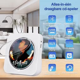 Discman - Walkman - Draagbare CD Speler met Bluetooth - Ingebouwde Speaker - Inclusief Afstandsbediening - Radio - Timer - Wit — thumbnail 4