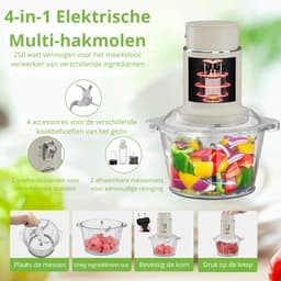 Homelux - 4-in-1 Keukenmachine – Hakmolen – Blender – Mixer – 2L Glazen Kom – 600ml Smoothie Beker – 250W Foodprocessor – Knoflooksnijder – Kruidenmolen – Compact Keukenapparaat – Voor Groenten Vlees Noten Smoothies – Keukenhulp — thumbnail 4