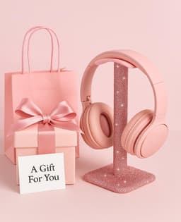 Hoofdtelefoon standaard - Headset houder - Bureau organiseren - Versierd met kristallen - 10.5 x 10.5 x 23 cm - Roze — thumbnail 4