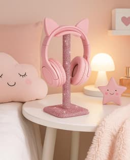 Hoofdtelefoon standaard - Headset houder - Bureau organiseren - Versierd met kristallen - 10.5 x 10.5 x 23 cm - Roze — thumbnail 5