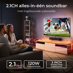 ULTIMEA 2.1-kanaals compacte soundbar voor tv, 3-inch ingebouwde subwoofer, 120 W piekvermogen, alles-in-één pc-soundbar voor gaming, Bluetooth 5.4, Poseidon M20 — thumbnail 2