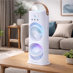 Oplaadbare ventilator - Vernevelaar mini - Buiten verkoeling - Dubbele oscillerende unit - 37H cm - Wit — thumbnail 2