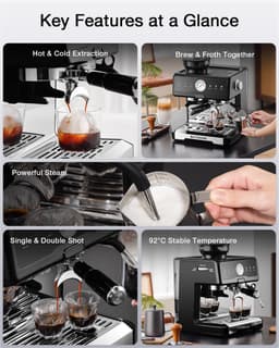 BlitzHome CM7080 Espressomachine met Koffiemolen – 20 Bar, Dual Boiler, Cold Brew & PID Temperatuurregeling – 58 mm Siebdrager — thumbnail 3