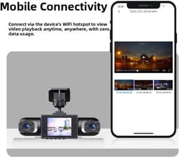 360° Full View Car Dashcam, 4K UHD Front & 1080P zij-achteruitrijcamera, met bewegingsdetectie, ondersteunt fietsopname, slimme parkeerbewakingscamera, 170 graden groothoek-dashcam (drie lenzen) — thumbnail 2