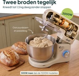 Vivid Green 2000W Keukenrobot - 6.2L - Mixer met Mengkom - Keukenmachine - Keukenmixer - Creme — thumbnail 5