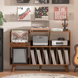 SNJY® Platenspeler Meubel - Platenspeler Kast - LP Houder - Platenhouder - 40,2D x 122B x 82,6H cm - Bruin — thumbnail 2
