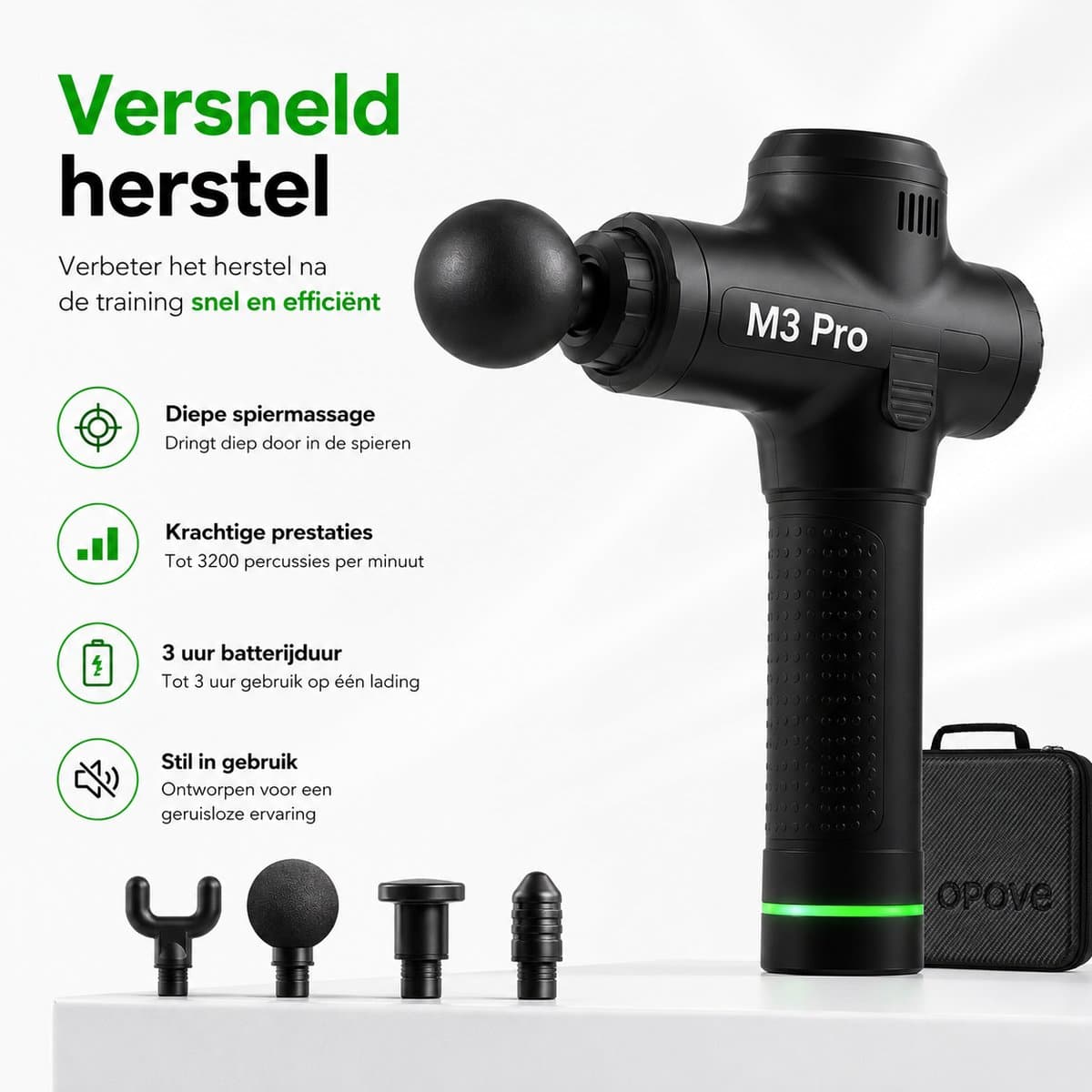 OPOVE Massage gun - Massagegeweer - spiermassager - diepe weefselmassage - percussie - beweegbare handheld elektrische body massager - sport snoerloos - M3 Pro - Professioneel Massage Apparaat - Massage gun - Massageapparaat - Massage Pistool - zwart — afbeelding 1
