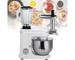 Keukenmachine - Mixer Kom - Bakken Maken - 3-in-1 Hulpstukken - 6L Kom - Zilver